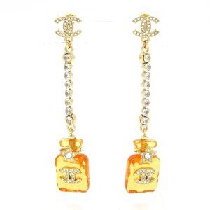 Auth CHANEL Coco - Gold Orange Clear Hardware Resin Earrings